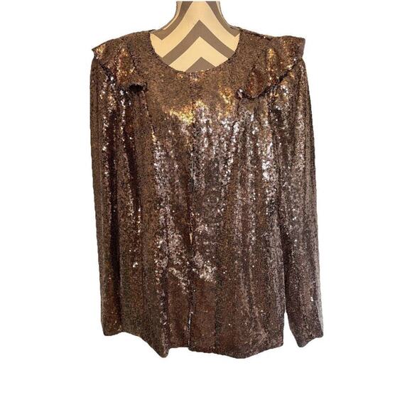 Lane Bryant Rose Gold Sequin Jacket Size 24 Ruffle Shoulder Fancy Party Glitter - Picture 1 of 7